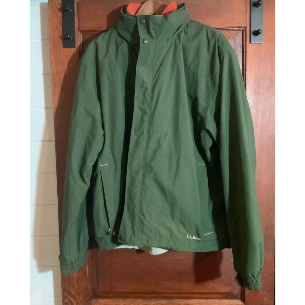LL Bean Mens XL Green 3-in-1 Jacket Removable Orange Fleece Hidden Hood 0BCY9